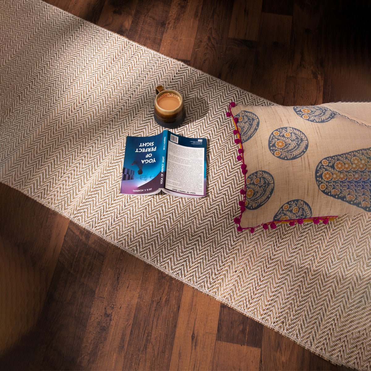 Madurkathi Chevron Tassels Floor Runner Ivory (2ft x 6ft) – Mats & Rugs on Brown Living™. SKU: MKFRUN020A. Img 1.