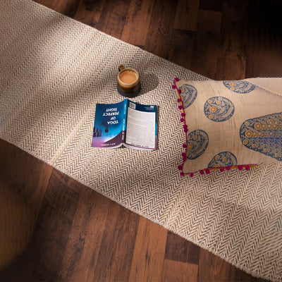 Madurkathi Chevron Tassels Floor Runner Ivory (2ft x 6ft) – Mats & Rugs on Brown Living™. SKU: MKFRUN020A. Img 1.