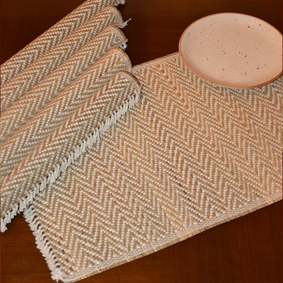Madurkathi Chevron Tassels Placemats - Rust (Set of 6) – Table Linens on Brown Living™. SKU: MKTMAT019C. Img 6.
