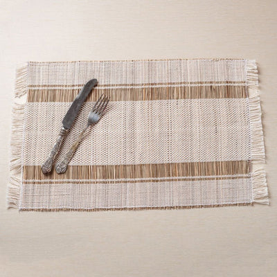 Madurkathi Table Mats – Handwoven Sustainable Dining Set – Table Linens on Brown Living™. SKU: MDTR1115WHTS6. Img 1.