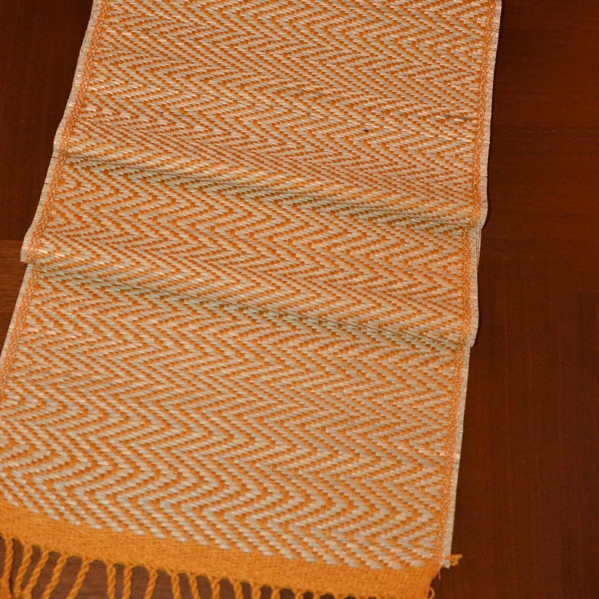 Madurkathi Tassels Chevron Table Runner Large – Table Linens by DHARINI available on Brown Living™. Mustard . SKU: MKTRUN018D. Img 4.
