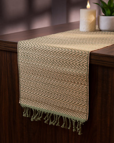 Madurkathi Tassels Chevron Table Runner – Table Linens on Brown Living™. SKU: MKTRUN018A-nn. Img 5.