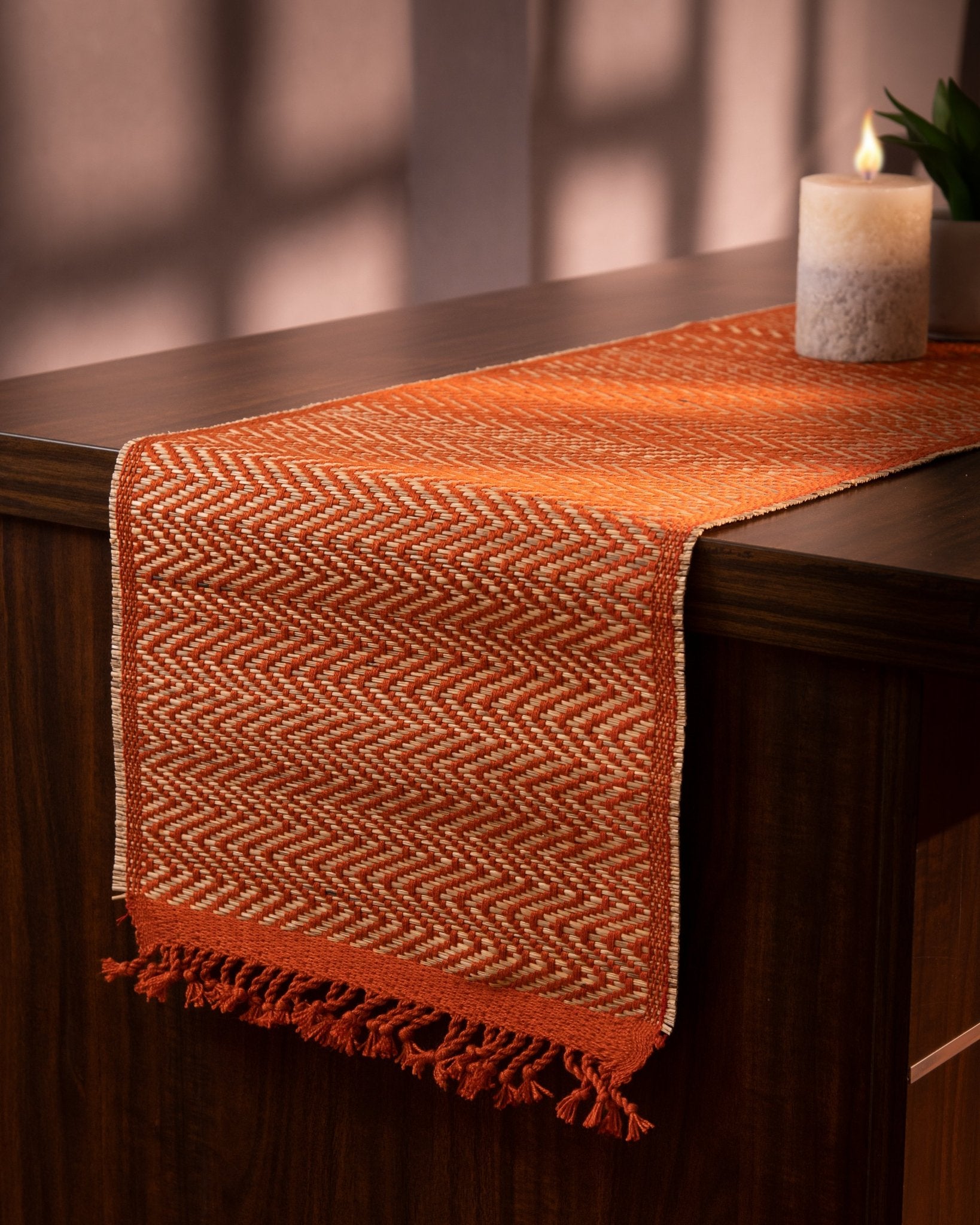 Madurkathi Tassels Chevron Table Runner – Table Linens on Brown Living™. SKU: MKTRUN018B-n. Img 4.