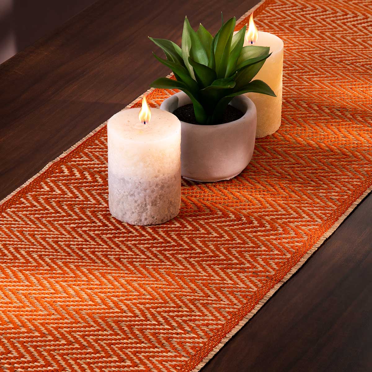 Madurkathi Tassels Chevron Table Runner – Table Linens on Brown Living™. SKU: MKTRUN018C-nIvory. Img 12.