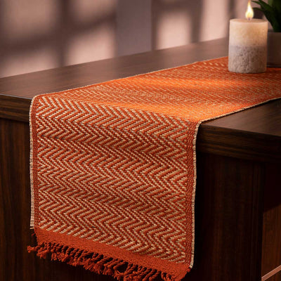 Madurkathi Tassels Chevron Table Runner – Table Linens on Brown Living™. SKU: MKTRUN018C-nIvory. Img 11.