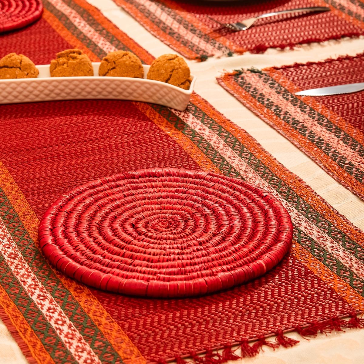 Madurkathi Tassels Placemats (Set of 6) – Table Linens on Brown Living™. SKU: MKTMAT013A-n. Img 5.