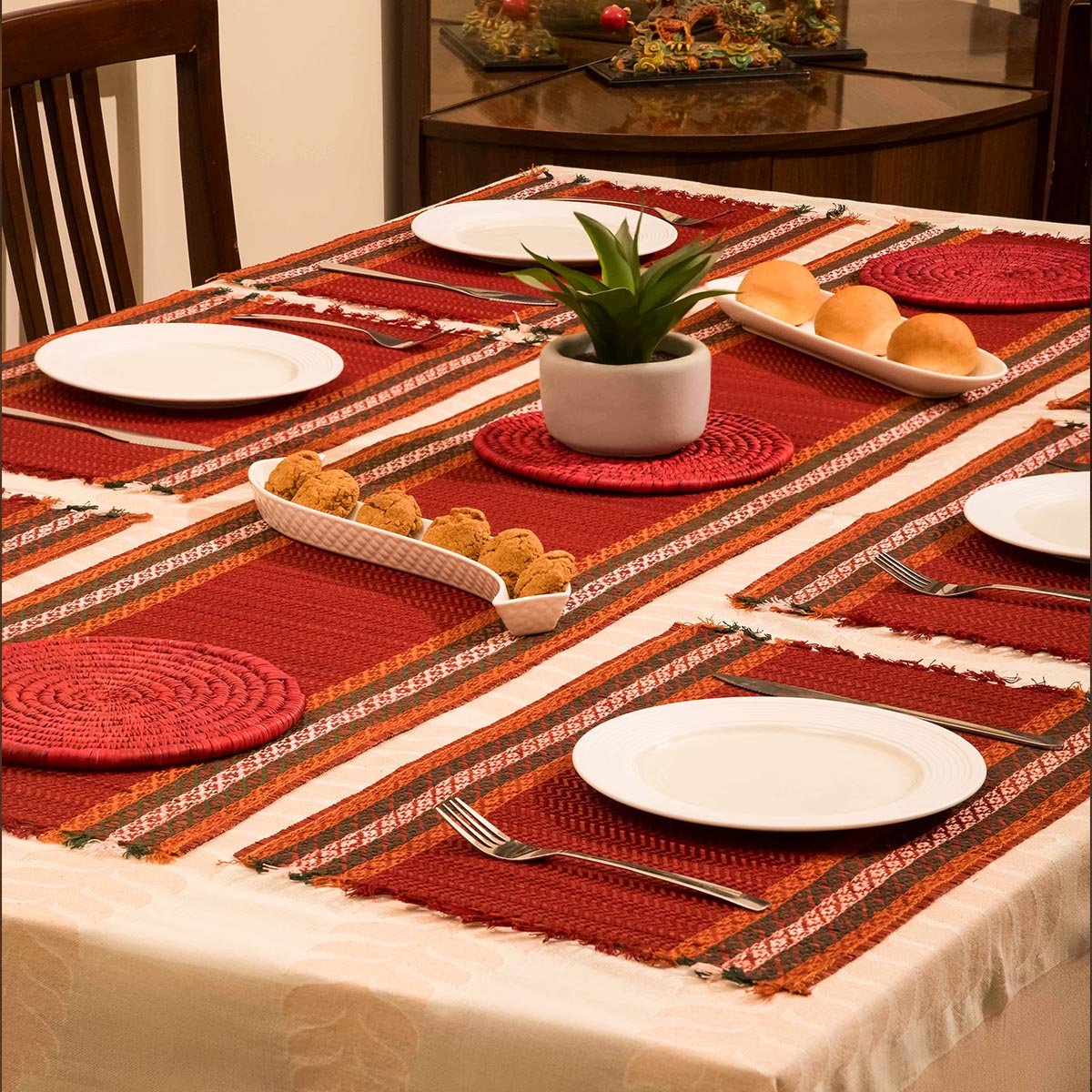 Madurkathi Tassels Placemats (Set of 6) – Table Linens on Brown Living™. SKU: MKTMAT013A-n. Img 4.