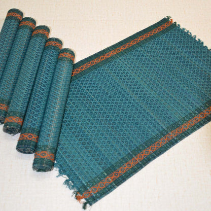 Madurkathi Tassels Placemats (Set of 6) – Table Linens by DHARINI available on Brown Living™. Teal . SKU: MKTMAT013E - n. Img 5.