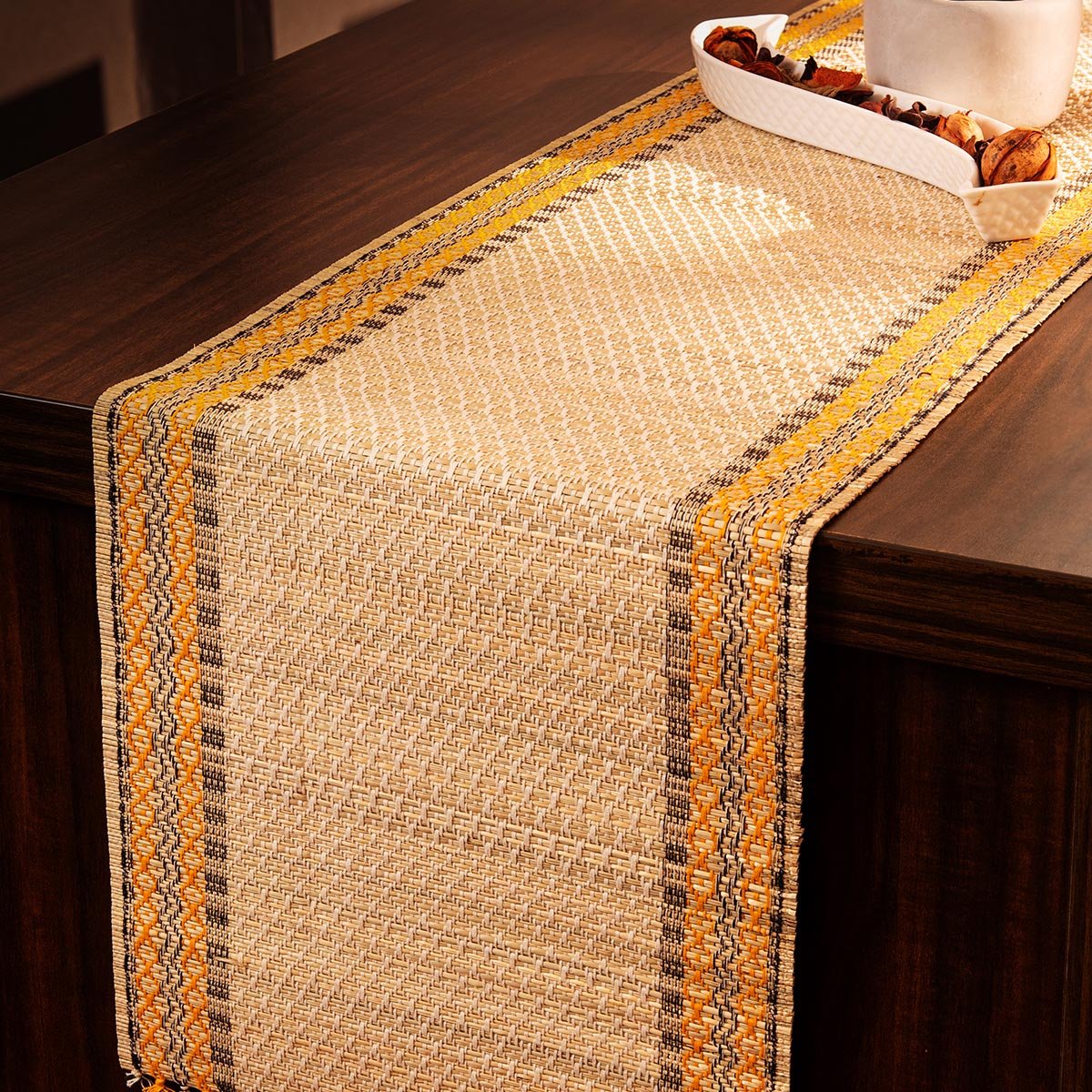 Madurkathi Tassels Table Runner – Table Linens on Brown Living™. SKU: MKTRUN014C-n. Img 6.