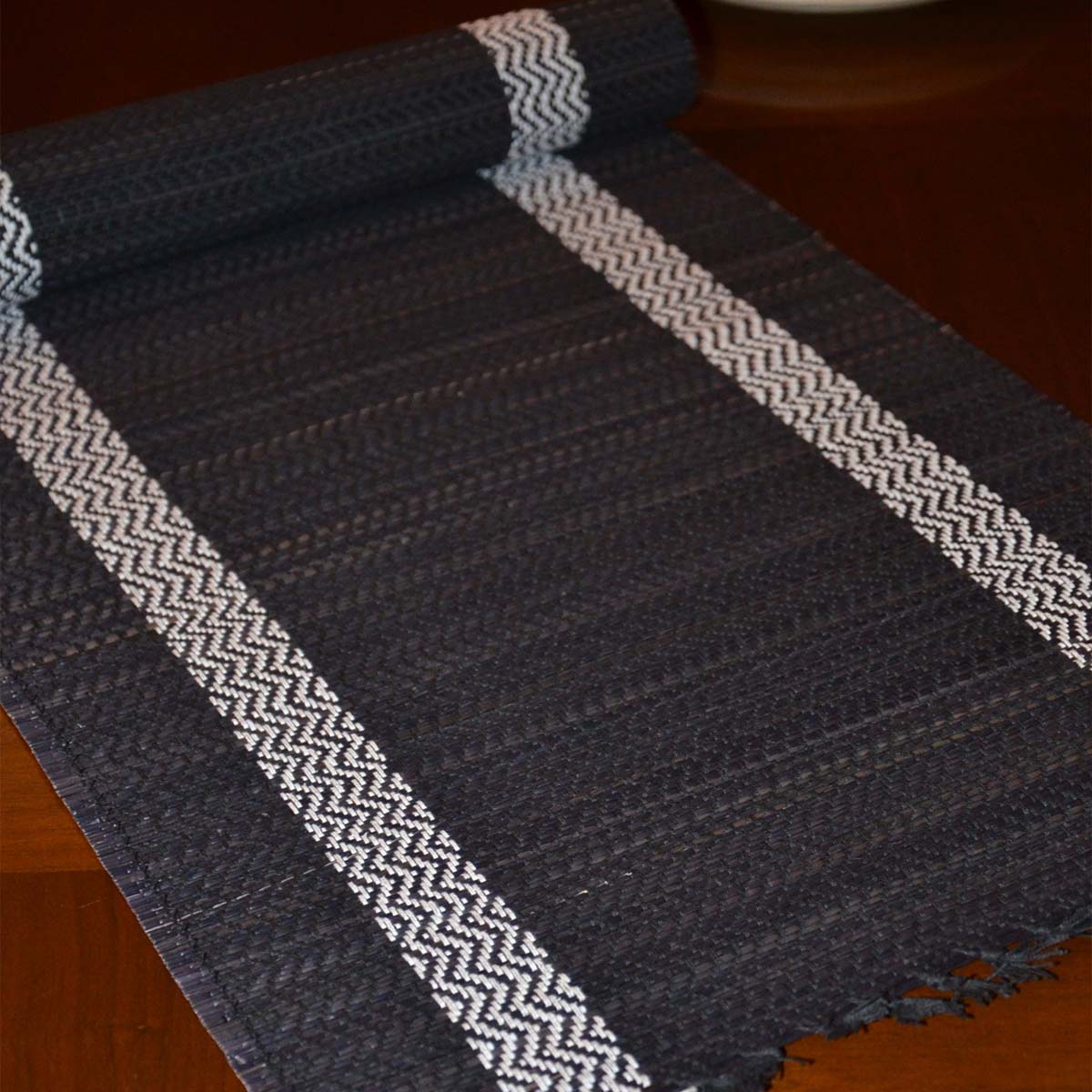 Madurkathi Tassels Table Runner – Table Linens by DHARINI available on Brown Living™. Charcoal . SKU: MKTRUN014D - n. Img 6.