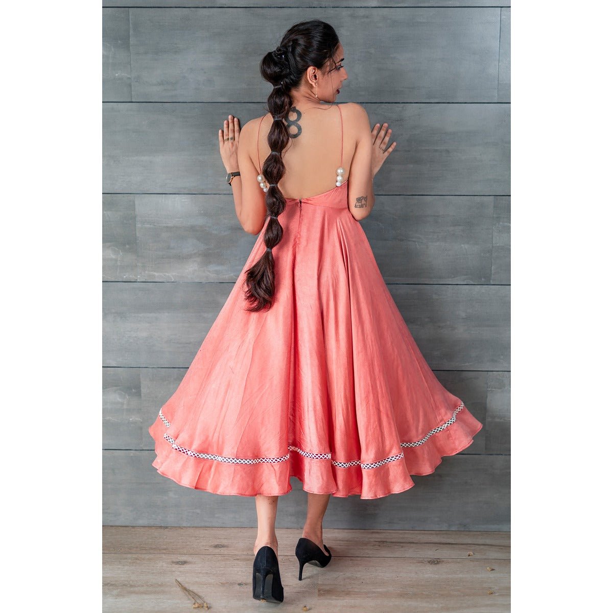 Mae Tea Length Dress | Elegant Midi Dress for Women |Timeless Occasion – Womens Dress on Brown Living™. SKU: TMS0159-XS. Img 3.
