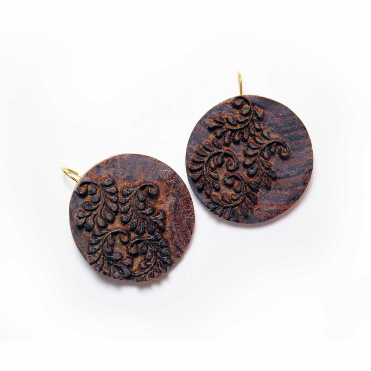 Magha Rekh Wooden Earrings With Wood Block Carving – Jewellery on Brown Living™. SKU: UARKHWJER004. Img 1.
