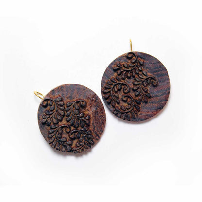 Magha Rekh Wooden Earrings With Wood Block Carving – Jewellery on Brown Living™. SKU: UARKHWJER004. Img 1.