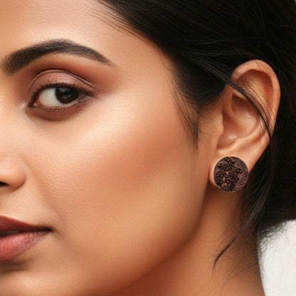 Magha Rekh Wooden Earrings With Wood Block Carving – Jewellery on Brown Living™. SKU: UARKHWJER004. Img 6.