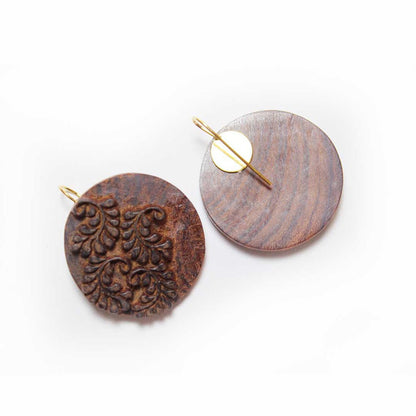 Magha Rekh Wooden Earrings With Wood Block Carving – Jewellery on Brown Living™. SKU: UARKHWJER004. Img 6.
