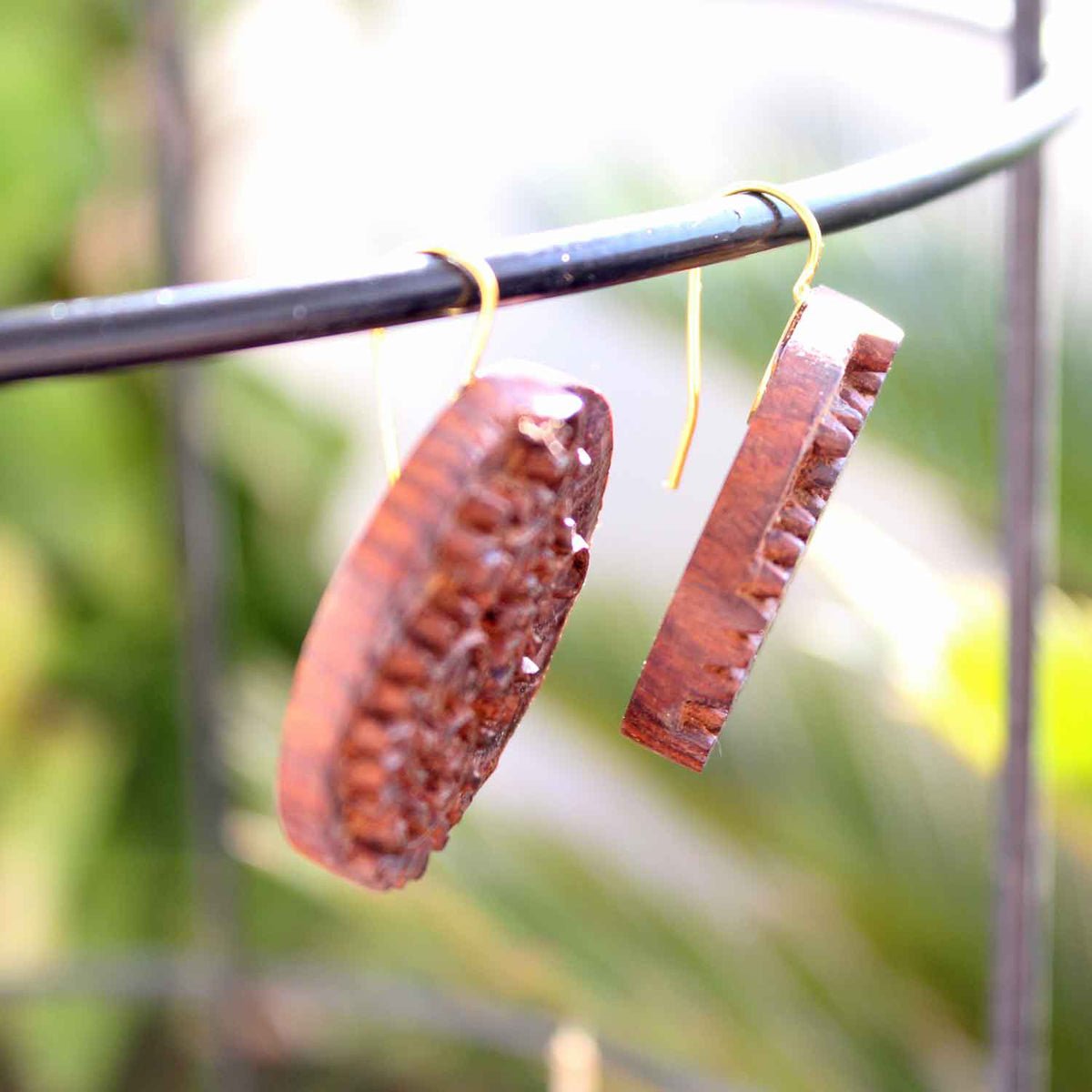 Magha Rekh Wooden Earrings With Wood Block Carving – Jewellery on Brown Living™. SKU: UARKHWJER004. Img 3.