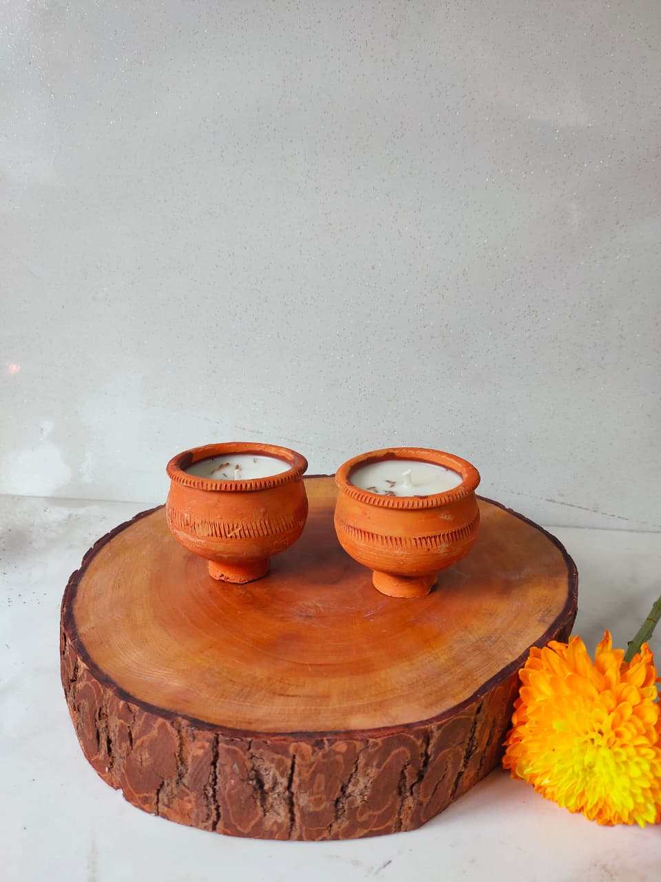 Magnolia Terracotta Candles (Set of 2) | Floral Scented Mitti Candles – Candles & Fragrances on Brown Living™. SKU: BMSTV01. Img 4.