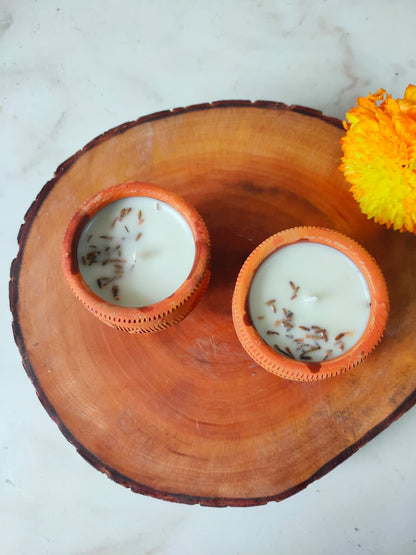 Magnolia Terracotta Candles (Set of 2) | Floral Scented Mitti Candles – Candles & Fragrances on Brown Living™. SKU: BMSTV01. Img 1.