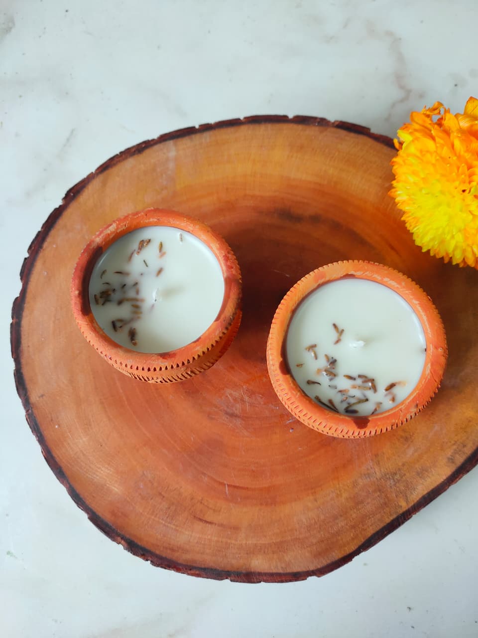 Magnolia Terracotta Candles (Set of 2) | Floral Scented Mitti Candles – Candles & Fragrances on Brown Living™. SKU: BMSTV01. Img 1.