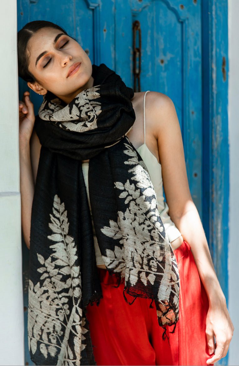 Magnum Opus 100% Natural Ahimsa Tussar Peace Silk Scarf – Womens Scarf on Brown Living™. SKU: NAESWT02. Img 3.