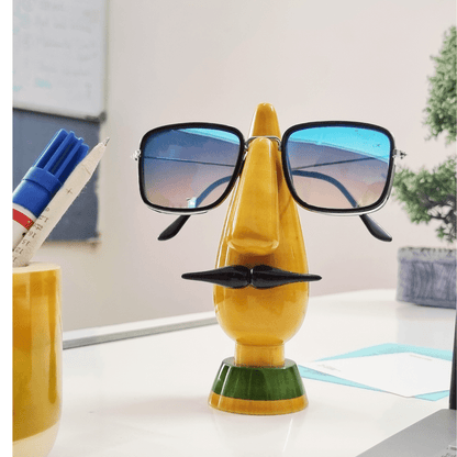 Male Wooden Spectacle Holder | Handcrafted Eyeglass Stand – Desk Organizers on Brown Living™. SKU: CD-HOM-CHA-ML-YEL. Img 2.