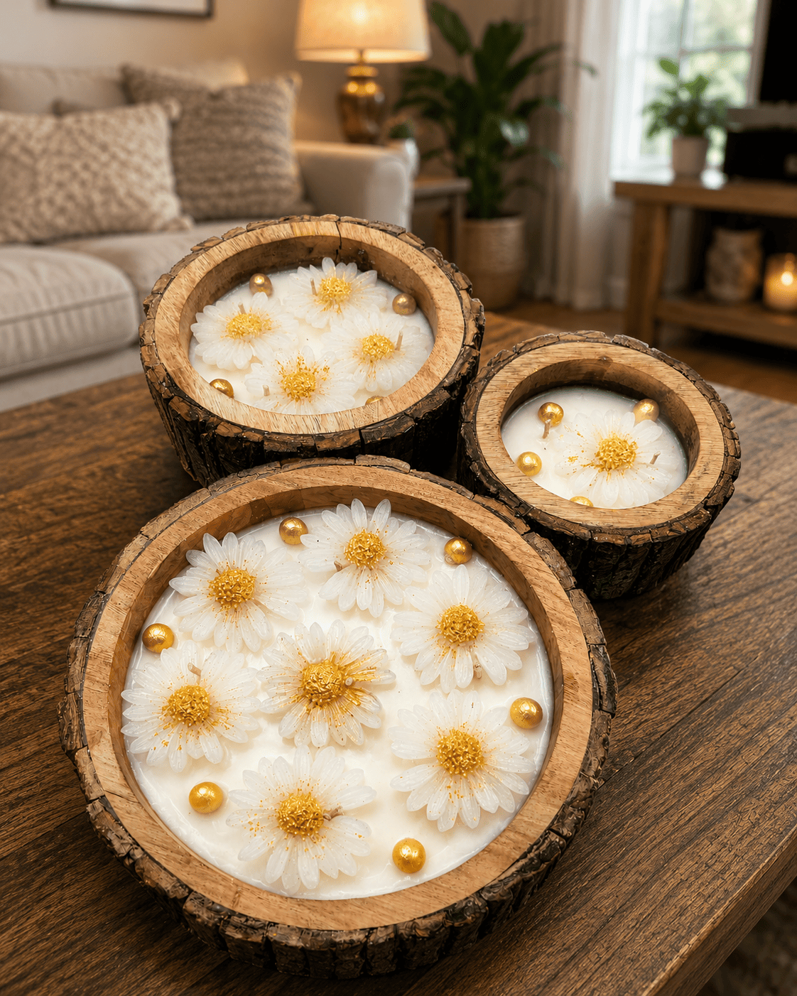 Mango wood Candles in 3 Concentric sizes – Candles & Fragrances on Brown Living™. SKU: SN1151. Img 1.