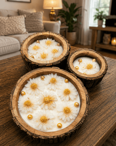 Mango wood Candles in 3 Concentric sizes – Candles & Fragrances on Brown Living™. SKU: SN1151. Img 1.