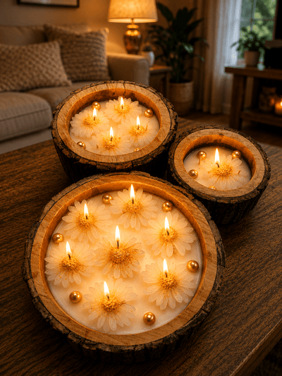 Mango wood Candles in 3 Concentric sizes – Candles & Fragrances on Brown Living™. SKU: SN1151. Img 3.
