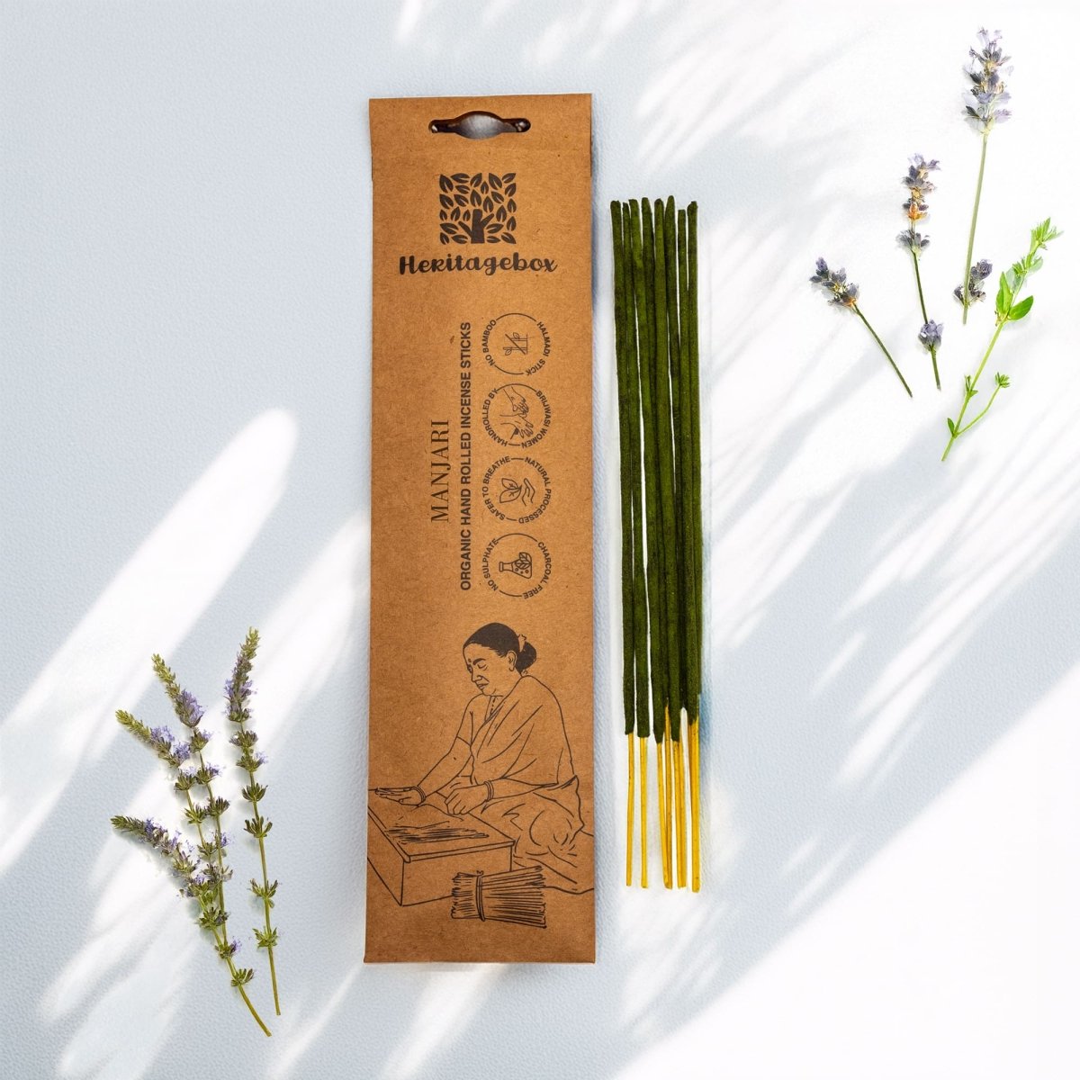 Manjari Handrolled Natural Incense Sticks Pack of 30 – Candles & Fragrances by HERITAGE BOX available on Brown Living™. . SKU: AG005TI. Img 2.