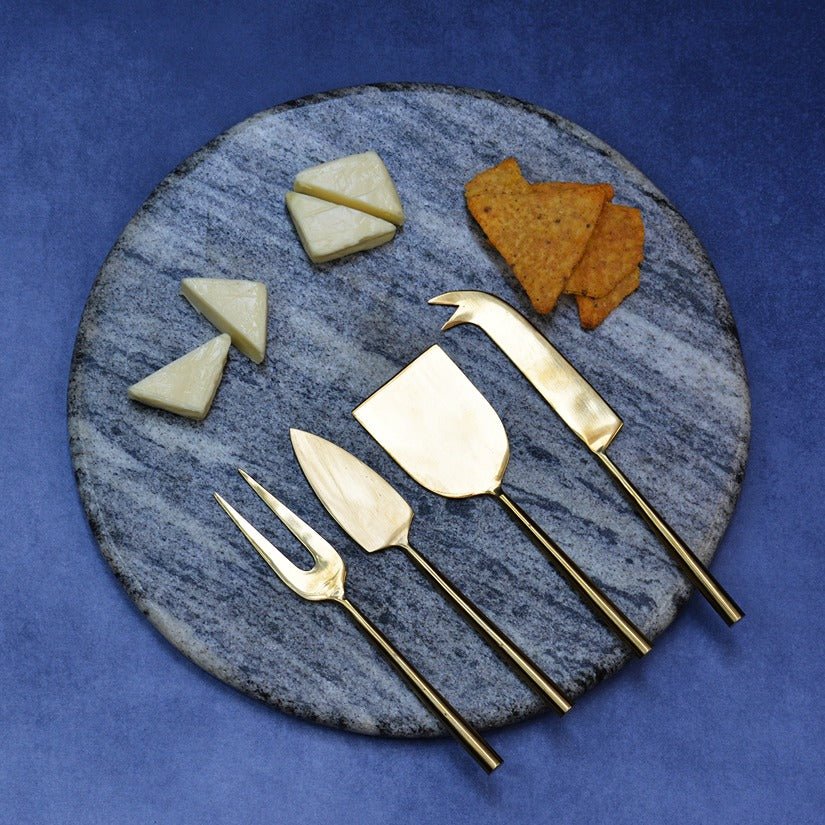 Marble & Brass Cheese Board with Knives (Grey) | Verified Sustainable by Brown Living™