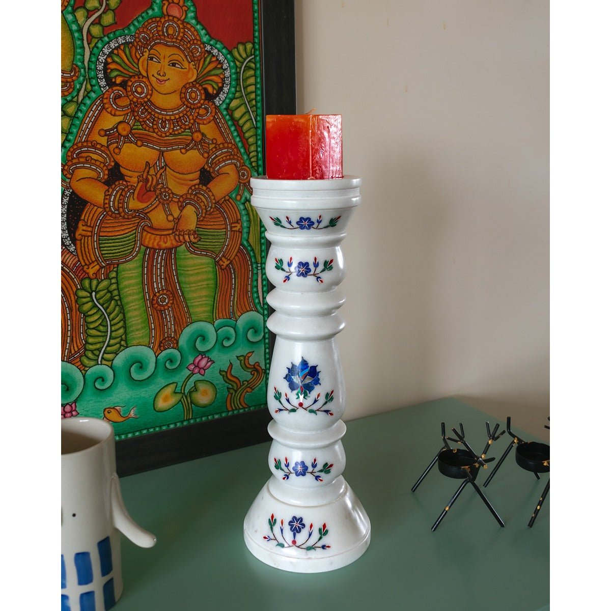 Marble Candle Stand | Elegant Stone Candle Holder for Home Decor – Home Decor on Brown Living™. SKU: ANTMCSCHHN. Img 6.