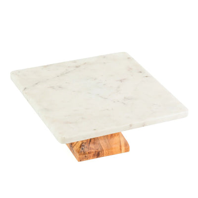 Marble & Wood Cake Stand | Elegant Dessert Display Platter – Trays & Platters on Brown Living™. SKU: W-CS-69. Img 3.
