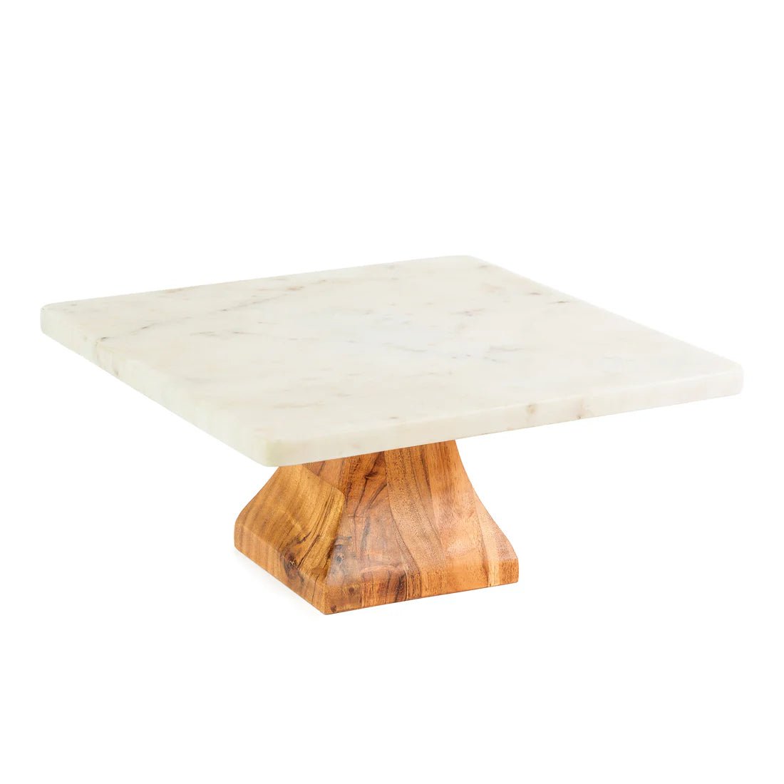 Marble & Wood Cake Stand | Elegant Dessert Display Platter – Trays & Platters on Brown Living™. SKU: W-CS-69. Img 2.