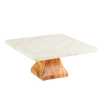 Marble & Wood Cake Stand | Elegant Dessert Display Platter – Trays & Platters on Brown Living™. SKU: W-CS-69. Img 2.