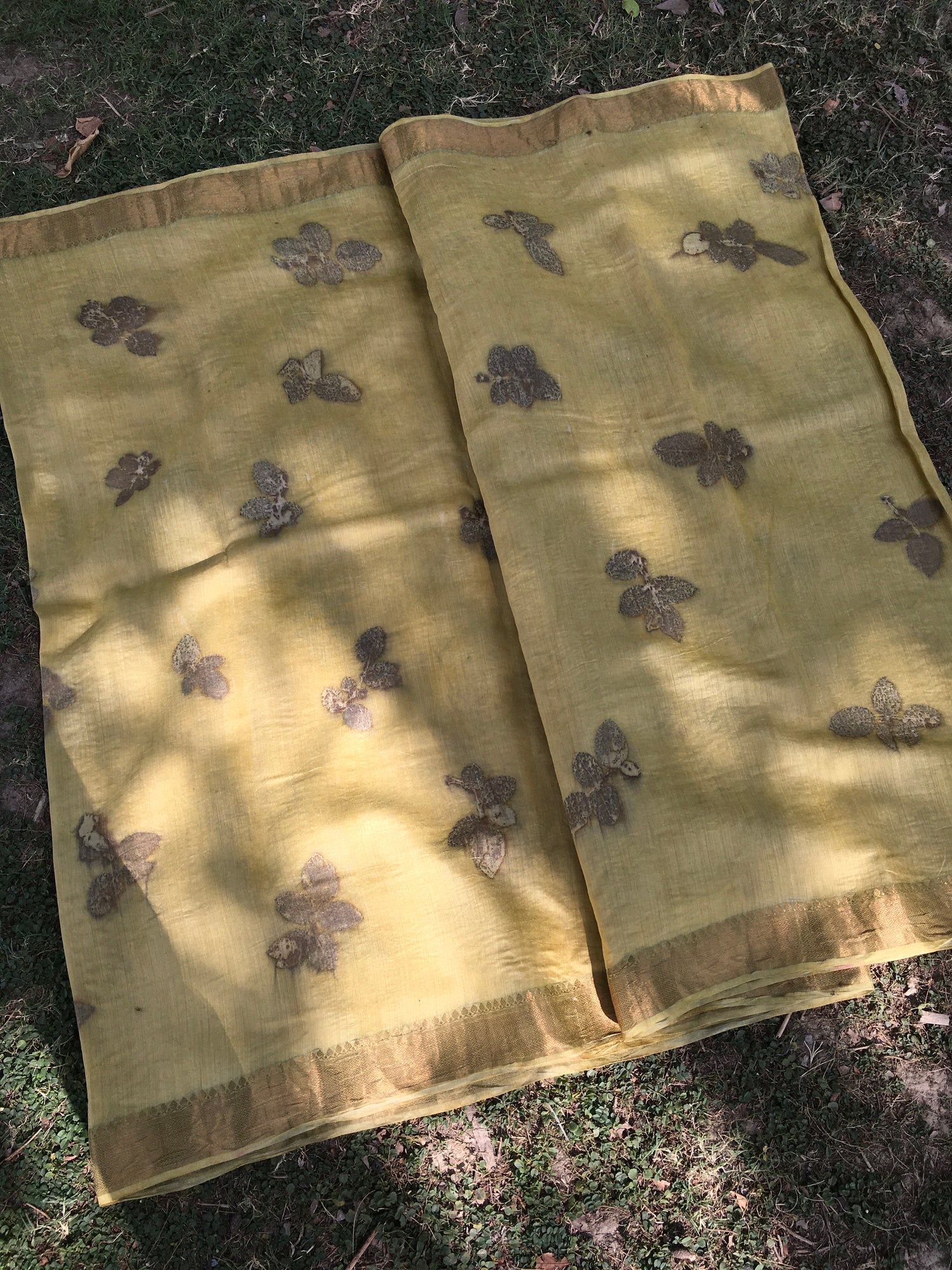 Marigold Ecoprinted Muga Silk Saree Natural Dye – Womens Saree on Brown Living™. SKU: MTS5. Img 4.