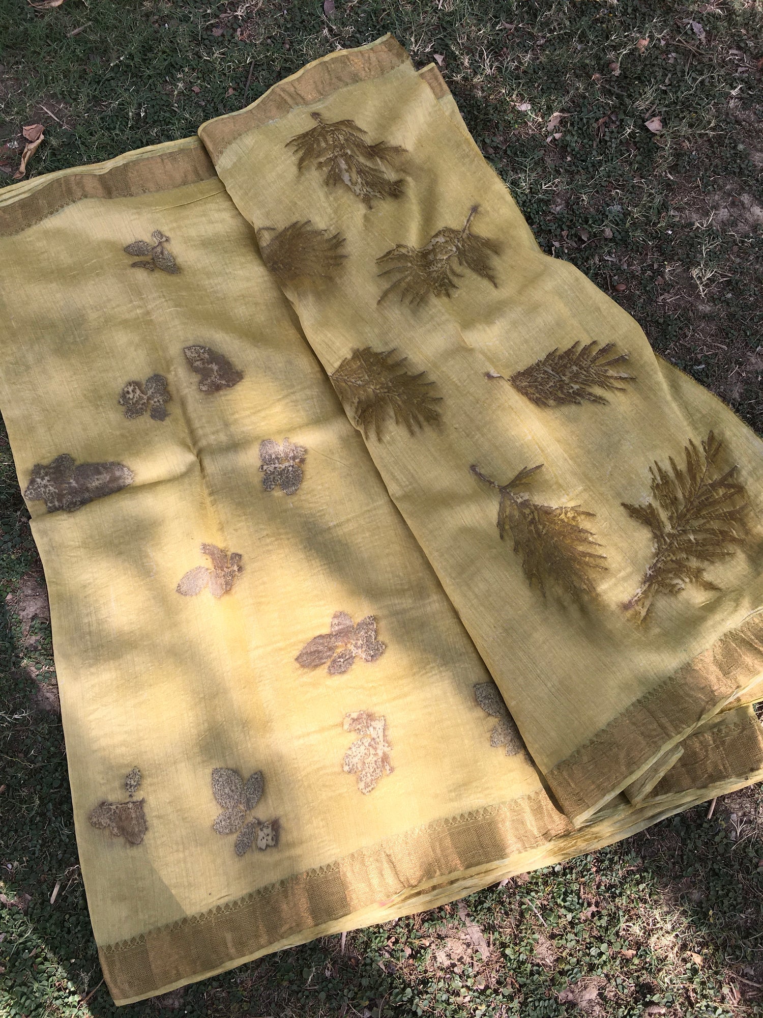 Marigold Ecoprinted Muga Silk Saree Natural Dye – Womens Saree on Brown Living™. SKU: MTS5. Img 2.