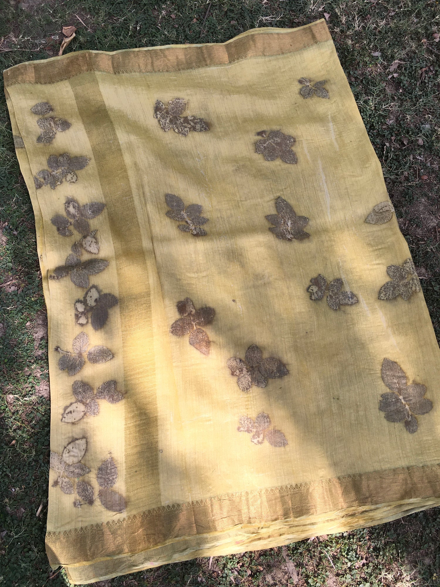 Marigold Ecoprinted Muga Silk Saree Natural Dye – Womens Saree on Brown Living™. SKU: MTS5. Img 3.