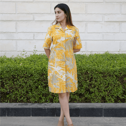 Marigold Leaftrace Eco - Printed Shirt Dress for Women | Organic Cotton – Womens Co - Ord Sets on Brown Living™. SKU: AAYU-0061. Img 5.