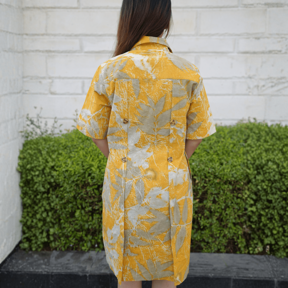 Marigold Leaftrace Eco - Printed Shirt Dress for Women | Organic Cotton – Womens Co - Ord Sets on Brown Living™. SKU: AAYU-0061. Img 4.
