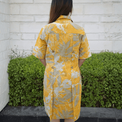 Marigold Leaftrace Eco - Printed Shirt Dress for Women | Organic Cotton – Womens Co - Ord Sets on Brown Living™. SKU: AAYU-0061. Img 4.