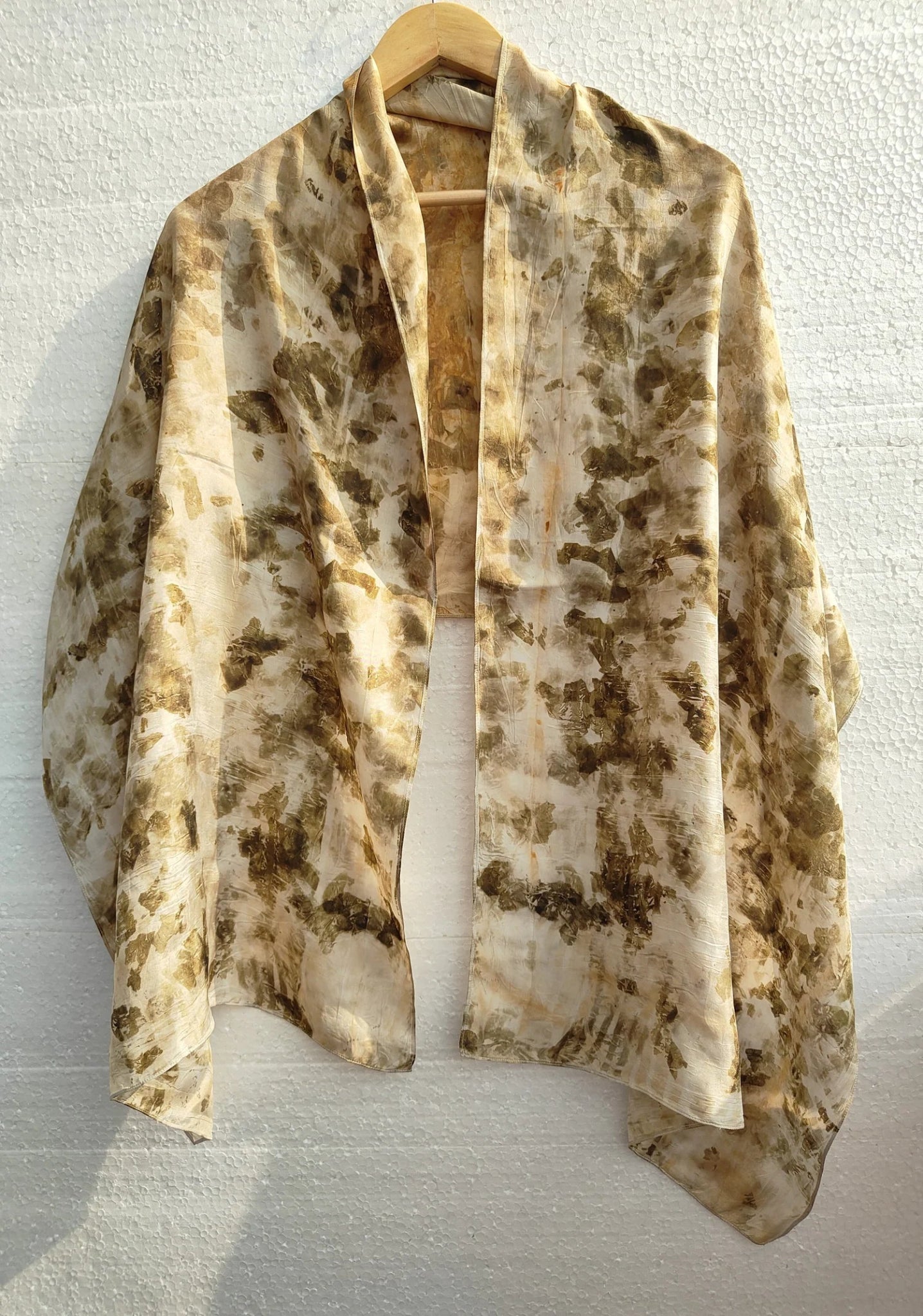 Marigold & Onion - Dyed Pure Silk Scarf – Handmade & Ecoprinted – Womens Scarf on Brown Living™. SKU: MO-SCARF-001. Img 2.