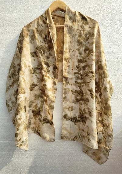 Marigold & Onion - Dyed Pure Silk Scarf – Handmade & Ecoprinted – Womens Scarf on Brown Living™. SKU: MO-SCARF-001. Img 2.