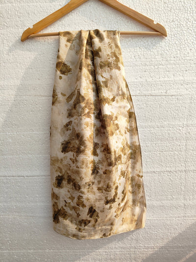 Marigold & Onion - Dyed Pure Silk Scarf – Handmade & Ecoprinted – Womens Scarf on Brown Living™. SKU: MO-SCARF-001. Img 4.