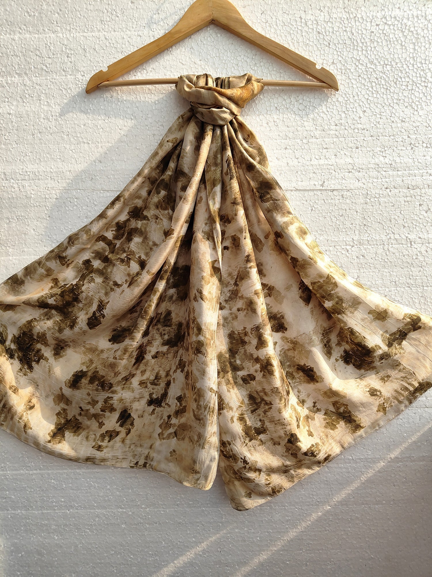 Marigold & Onion - Dyed Pure Silk Scarf – Handmade & Ecoprinted – Womens Scarf on Brown Living™. SKU: MO-SCARF-001. Img 3.