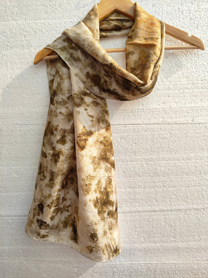 Marigold & Onion - Dyed Pure Silk Scarf – Handmade & Ecoprinted – Womens Scarf on Brown Living™. SKU: MO-SCARF-001. Img 1.