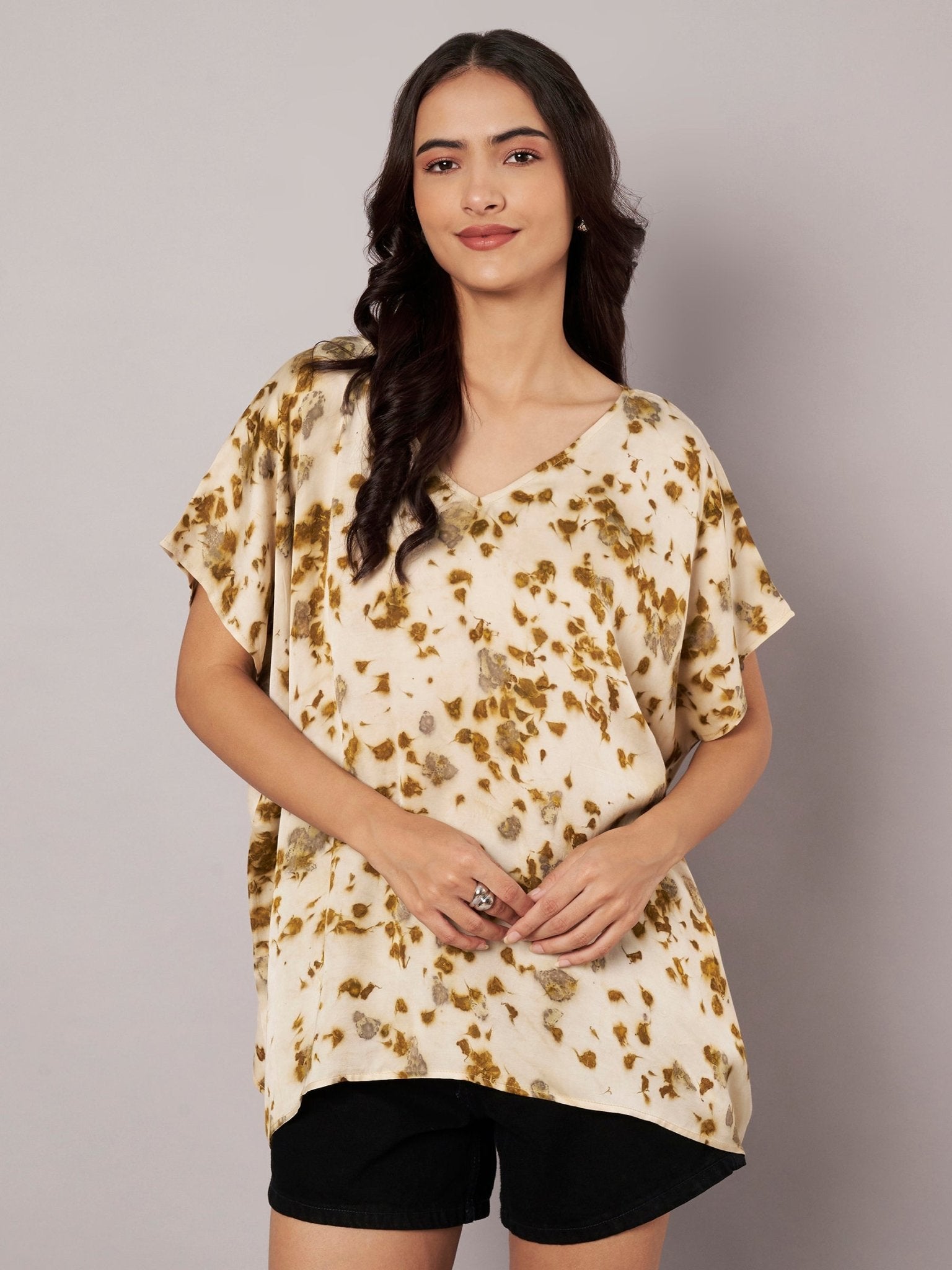 Marigold Petal Kaftan Flared Top Free Size for Women – Womens Top on Brown Living™. SKU: fst4. Img 6.