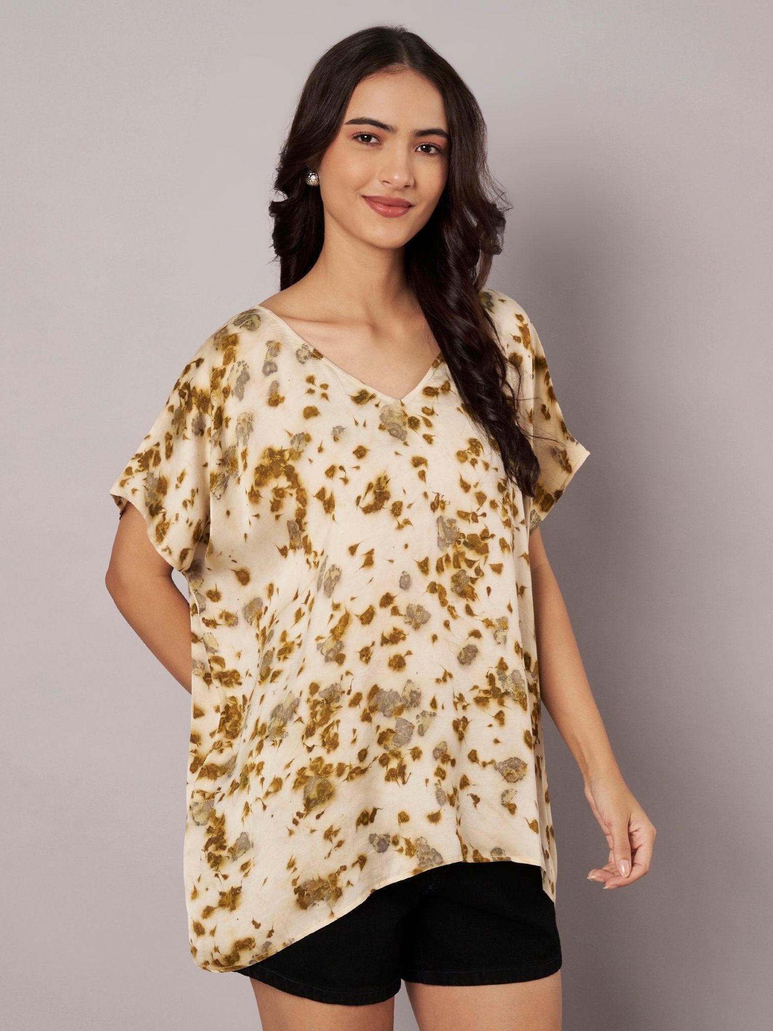 Marigold Petal Kaftan Flared Top Free Size for Women – Womens Top on Brown Living™. SKU: fst4. Img 9.