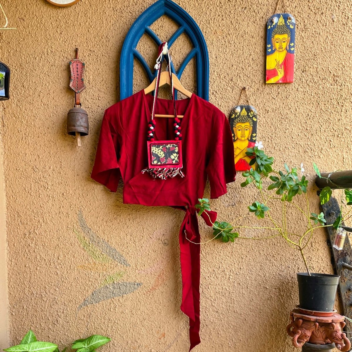 Maroon cotton readymade blouse – Womens Blouse by Forsarees available on Brown Living™. . SKU: BL - 1002. Img 2.