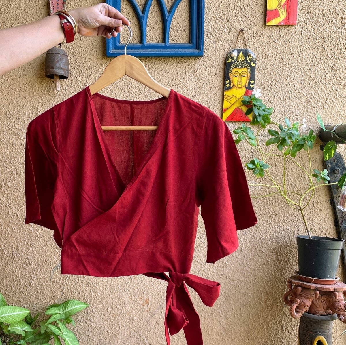Maroon cotton readymade blouse – Womens Blouse by Forsarees available on Brown Living™. . SKU: BL - 1002. Img 3.