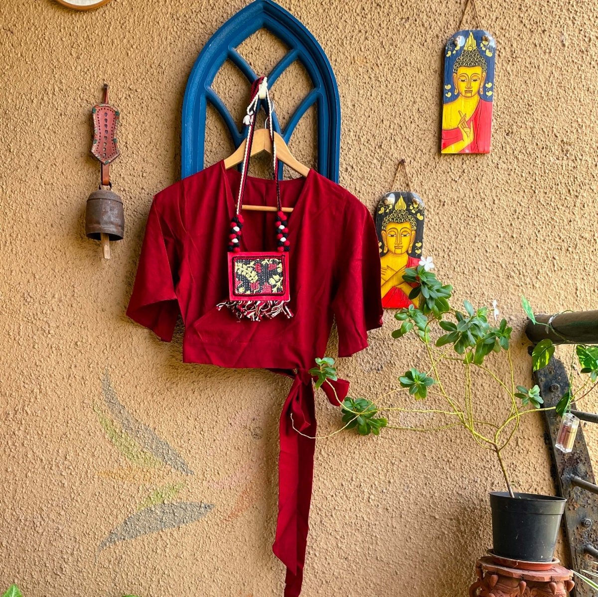 Maroon cotton readymade blouse – Womens Blouse by Forsarees available on Brown Living™. . SKU: BL - 1002. Img 1.